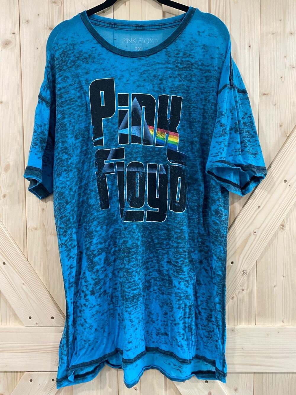 Pink Floyd Dark Side of the Moon Bleach Wash Graphic T-Shirt Blue 2XL